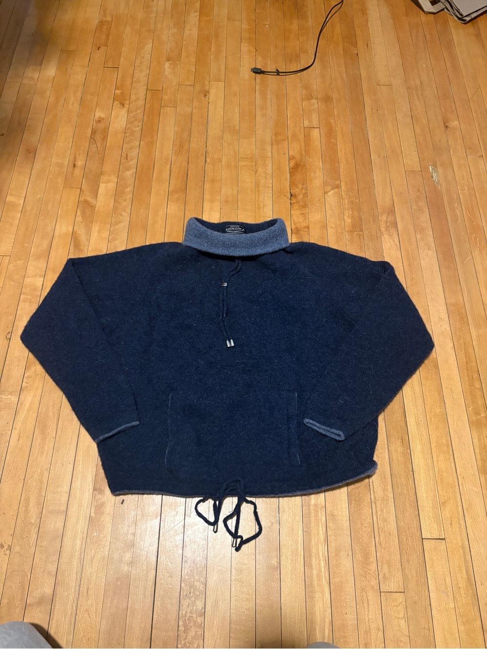 Sonoma Navy Cowl Neck Pullover Sweater with Light Blue Trim